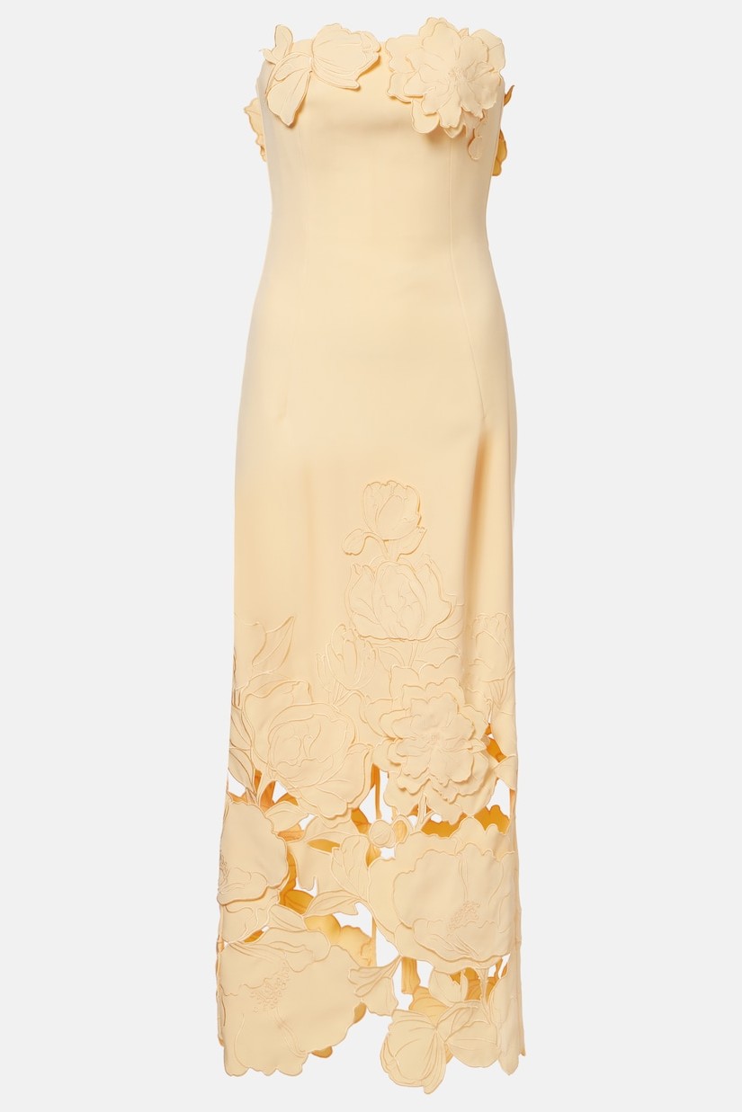 Off-Shoulder Floral Appliquéd Midi Dress