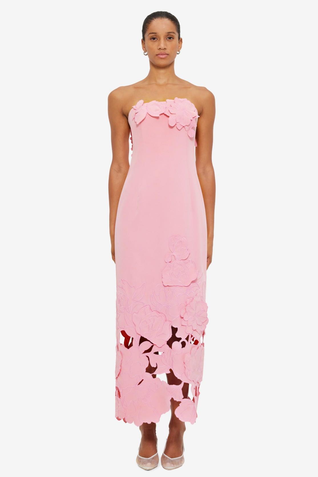 Off-Shoulder Floral Appliquéd Midi Dress