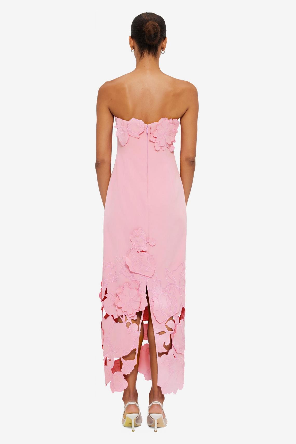 Off-Shoulder Floral Appliquéd Midi Dress