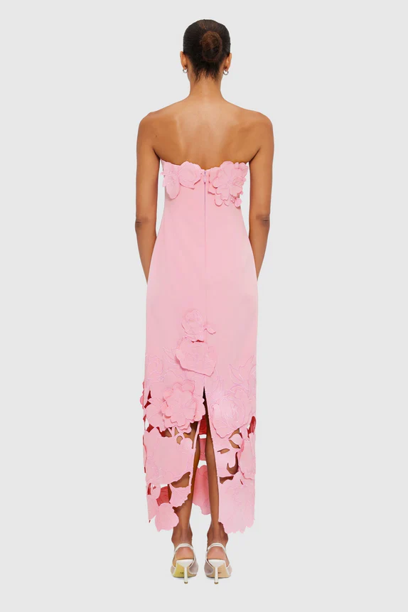 Off-Shoulder Floral-Appliquéd Midi Dress