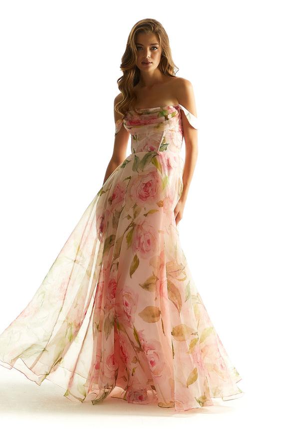 Organza Floral Off-Shoulder Maxi Dress