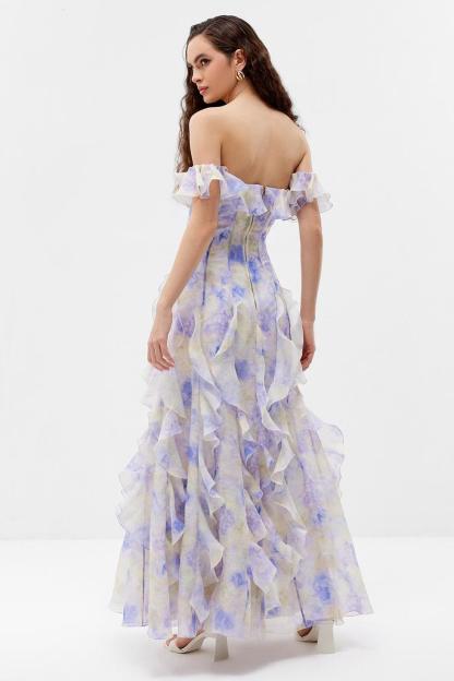 Floral Frill Off-Shoulder Maxi Dress