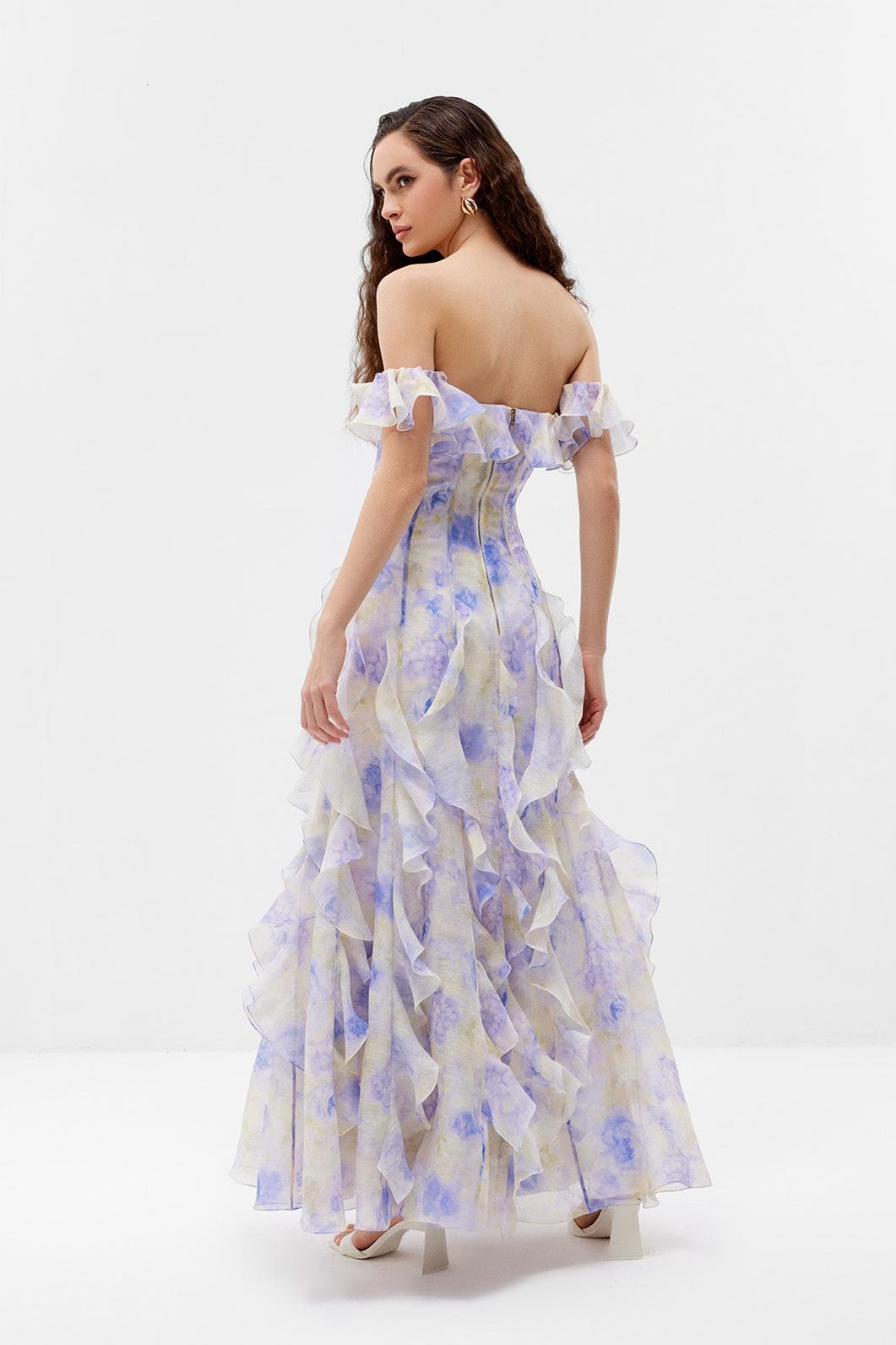 Floral Frill Off-Shoulder Maxi Dress