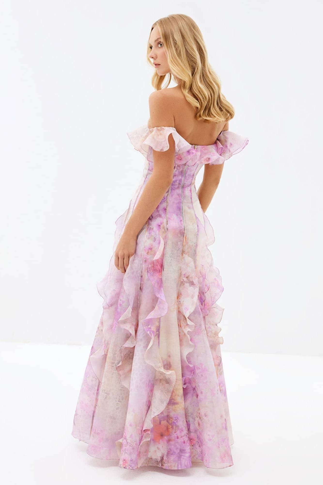 Floral Frill Off-Shoulder Maxi Dress