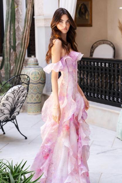 Floral Frill Off-Shoulder Maxi Dress