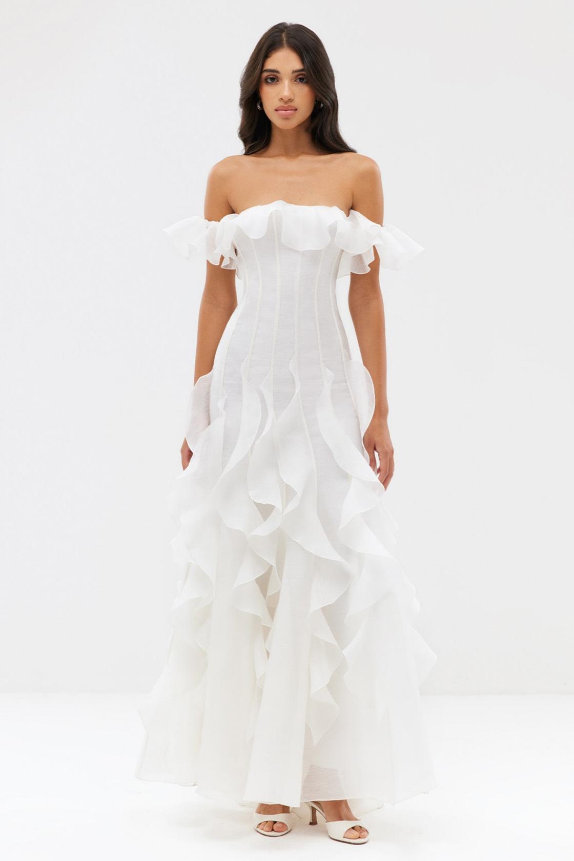 Floral Frill Off-Shoulder Maxi Dress