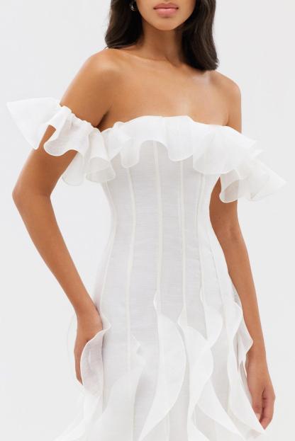 Floral Frill Off-Shoulder Maxi Dress