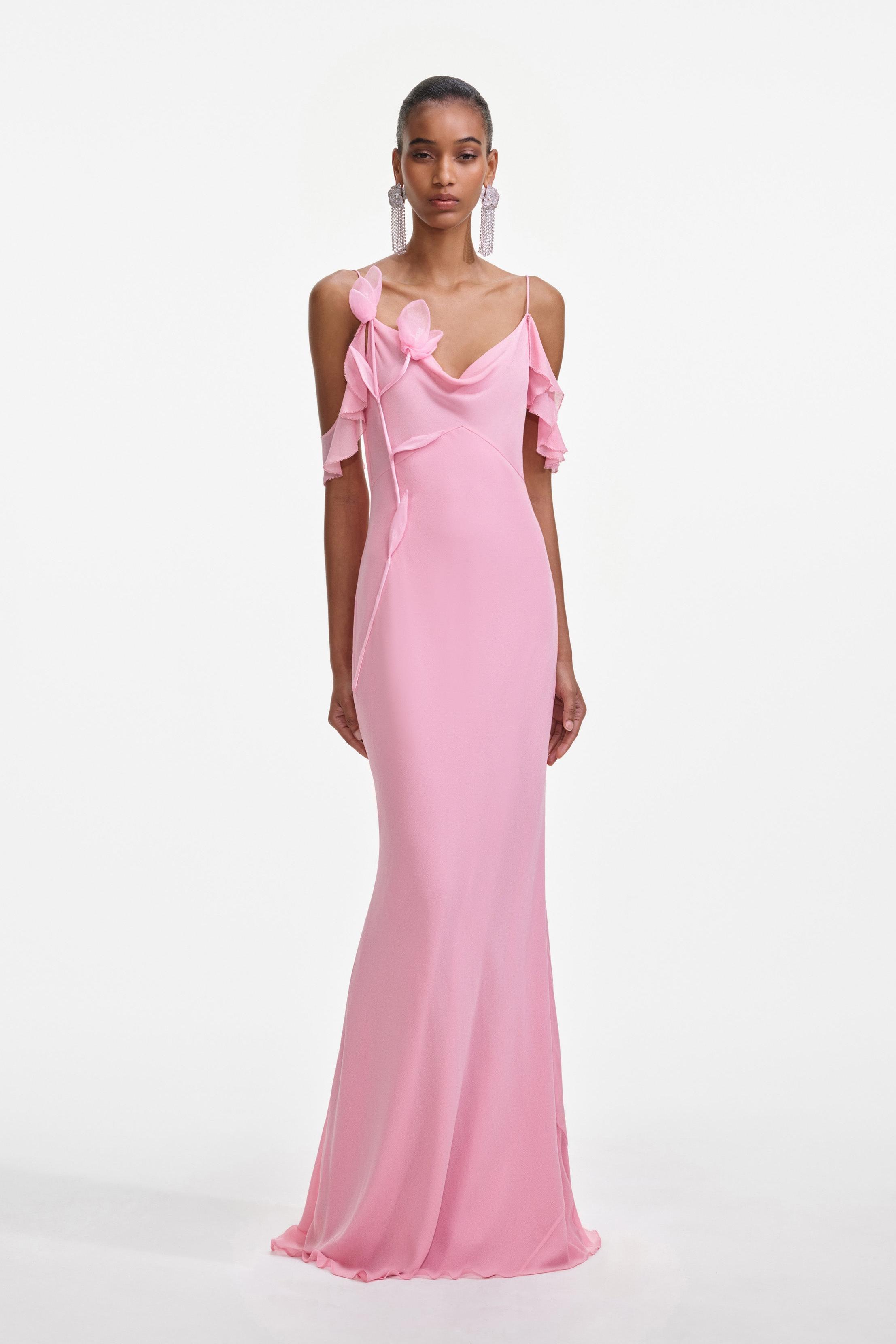 3D Flower Swing Collar Frill Maxi Dress