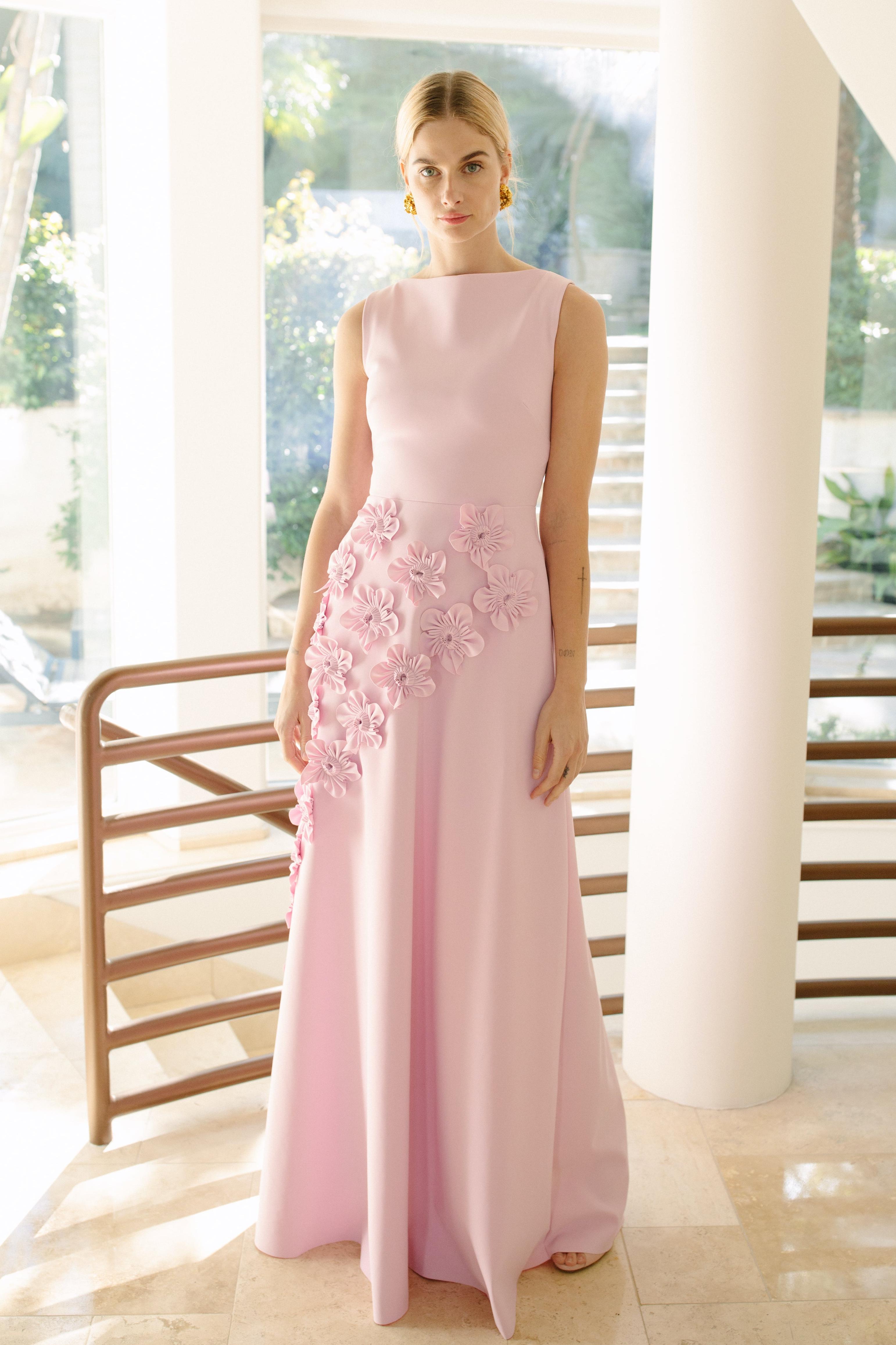 3D Flower Solid Sleeveless Maxi Dress