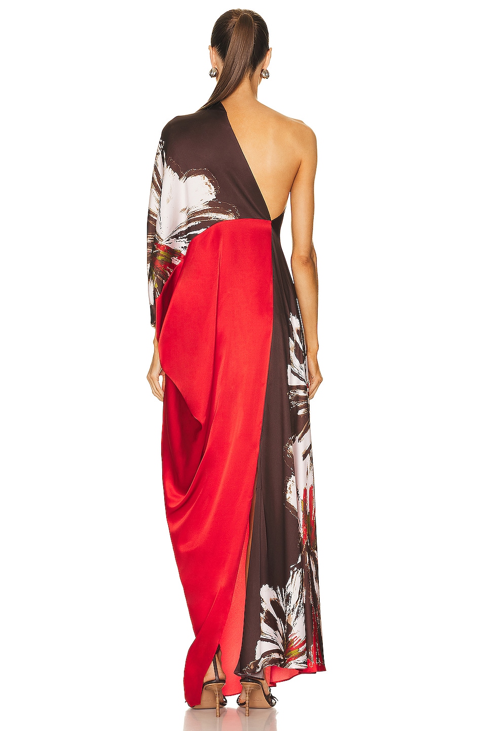 Satin Floral One-Shoulder Maxi Dress