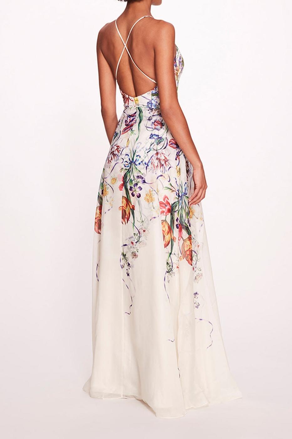 Floral V-Neck Backless Maxi Dress