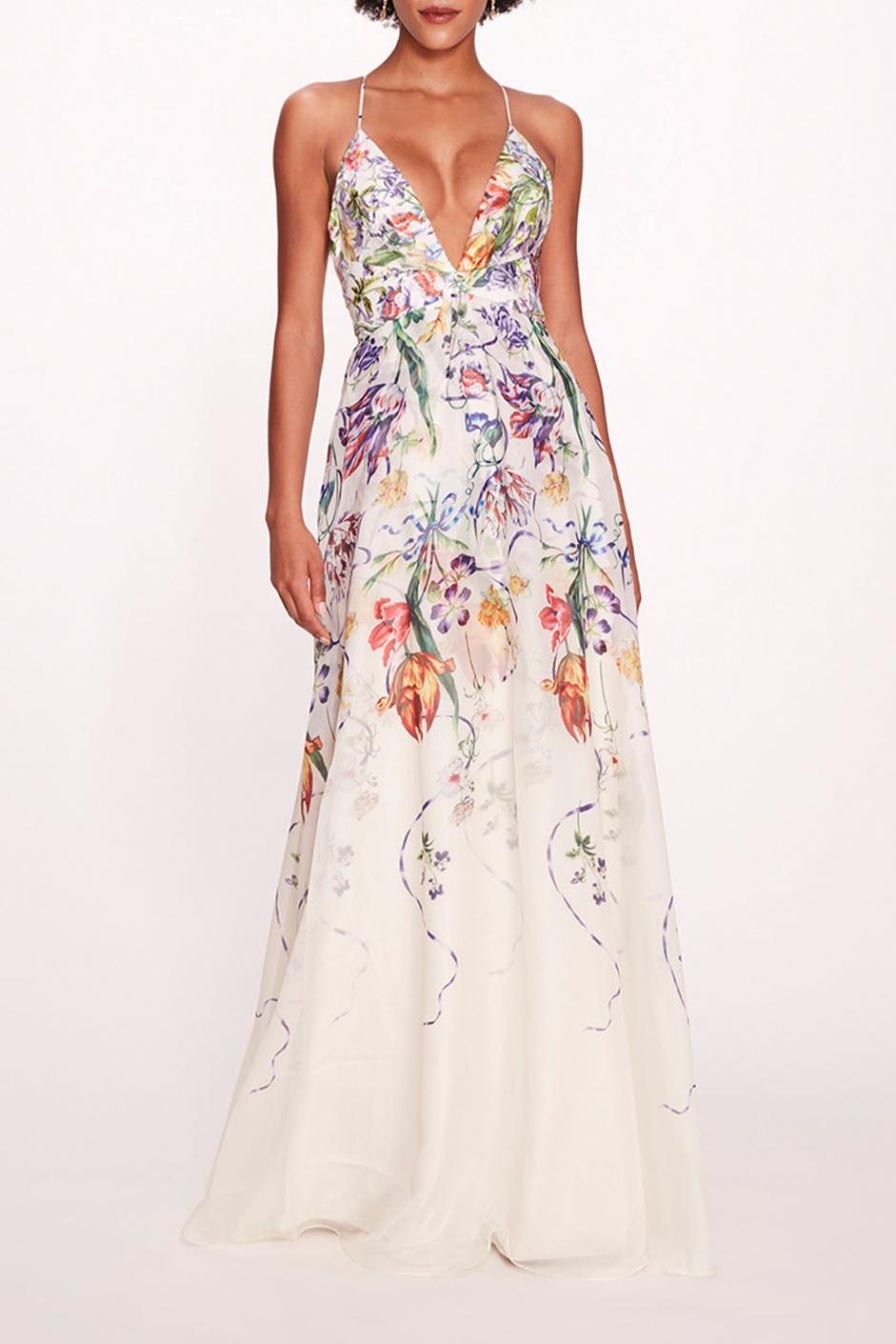 Floral V-Neck Backless Maxi Dress