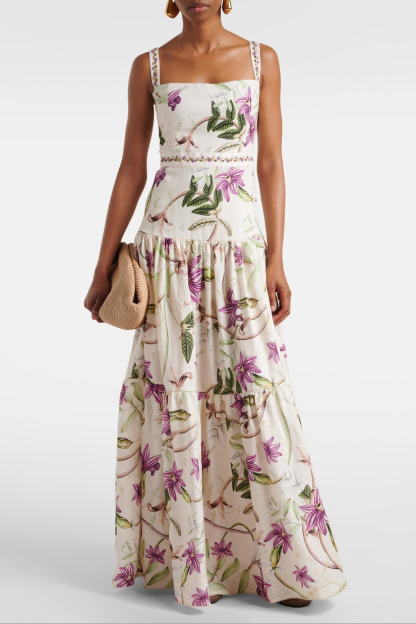 Embroidered Floral Slip Maxi Dress