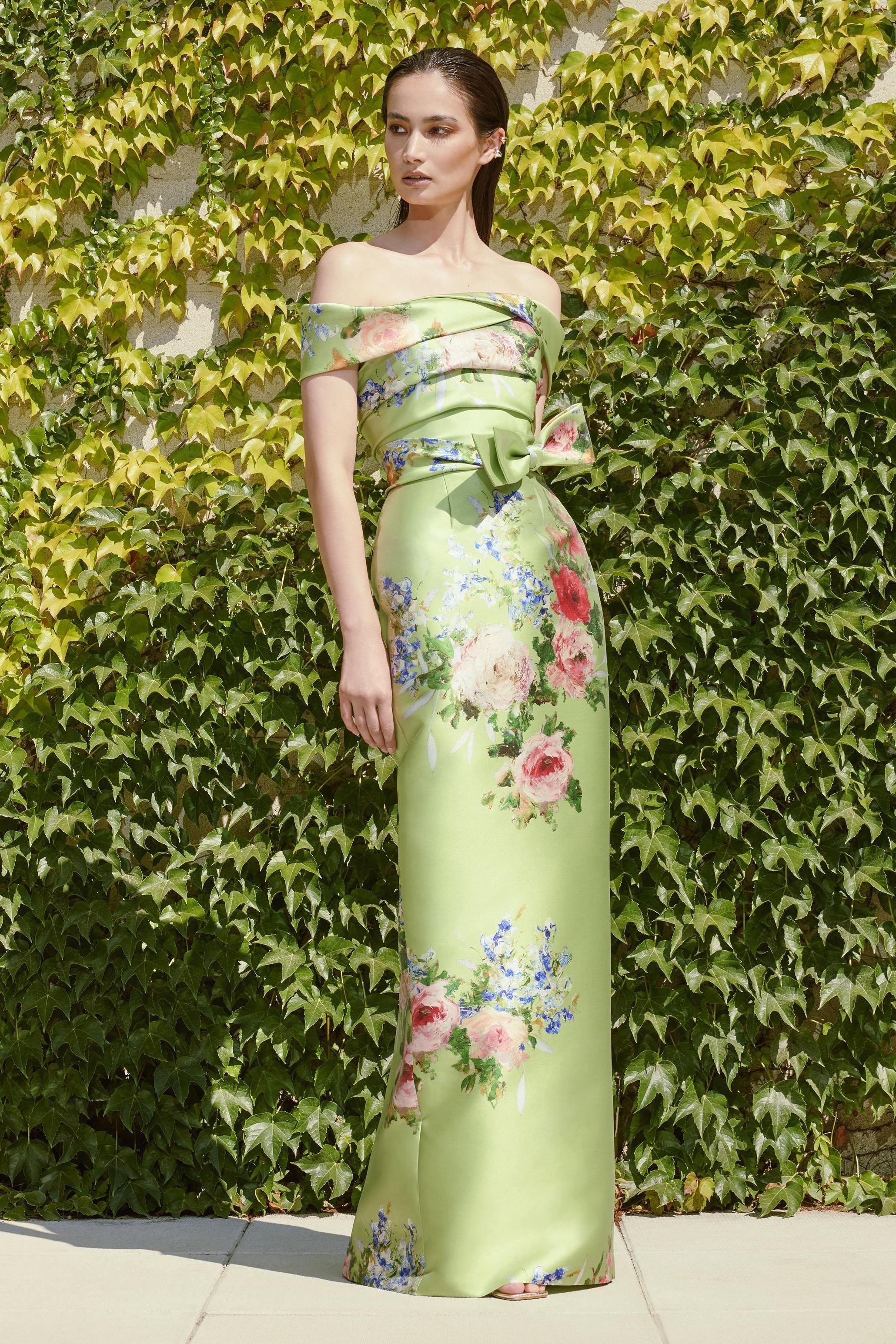 Satin Floral Bow Maxi Dress