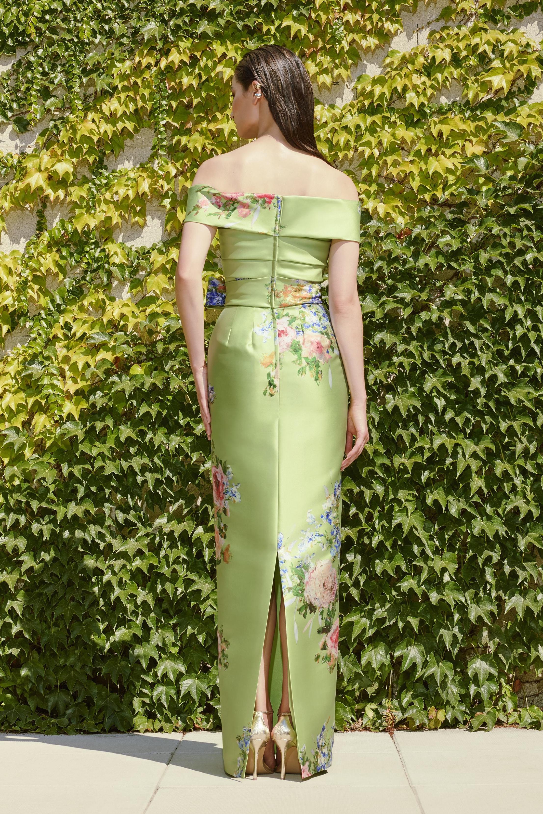 Satin Floral Bow Maxi Dress