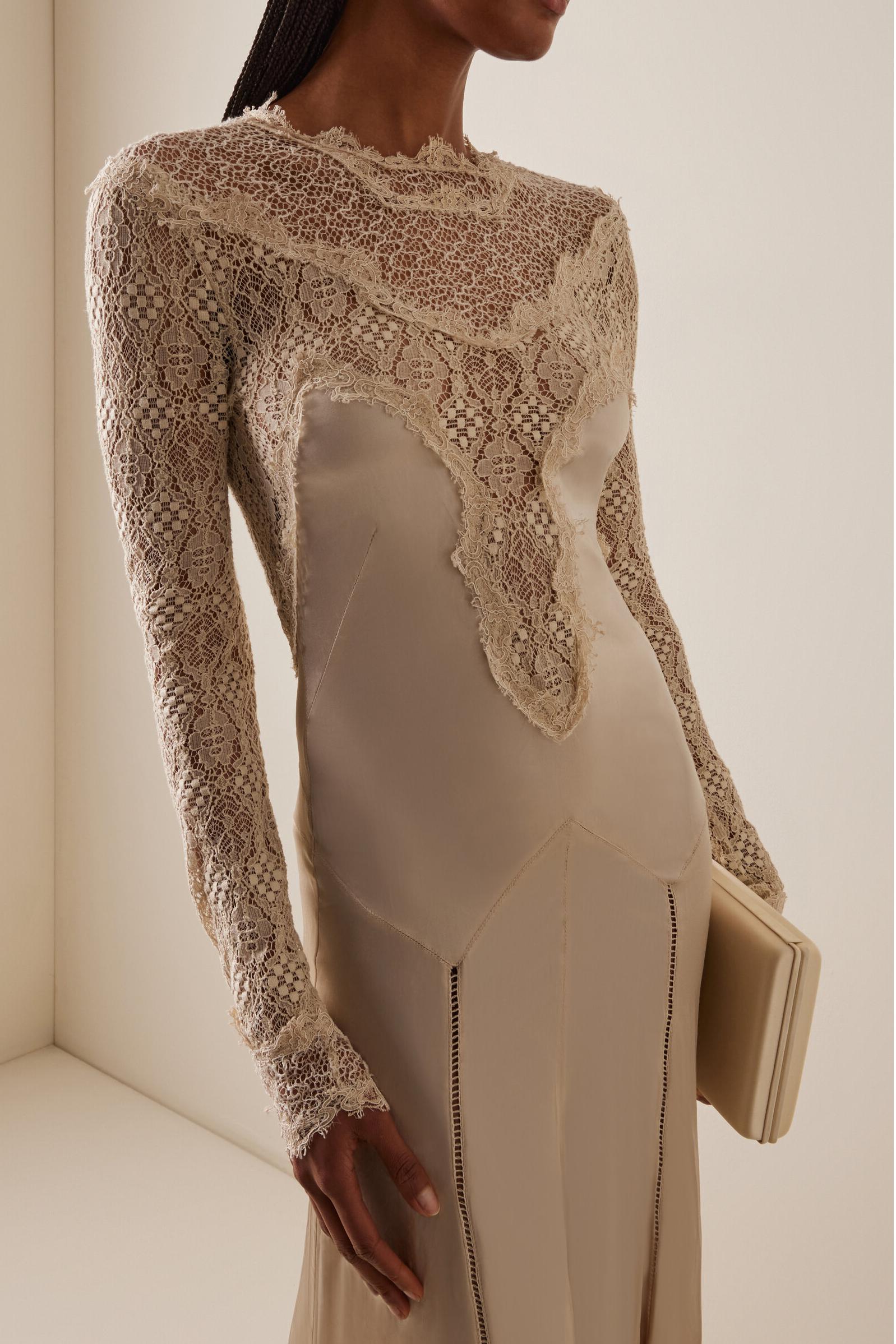 Lace Satin Splicing Maxi Dress