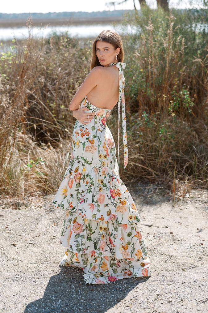 Floral Halter Neck Cut-Out Maxi Dress