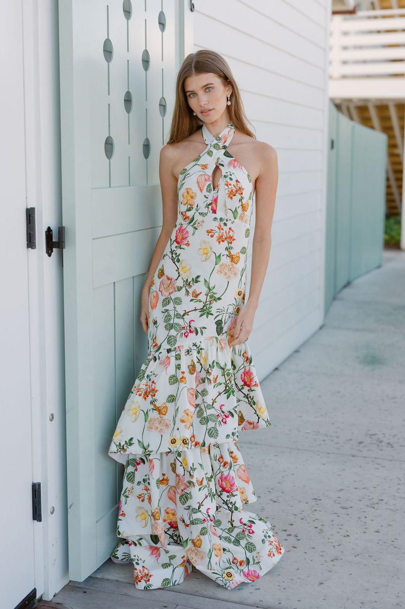 Floral Halter Neck Cut-Out Maxi Dress