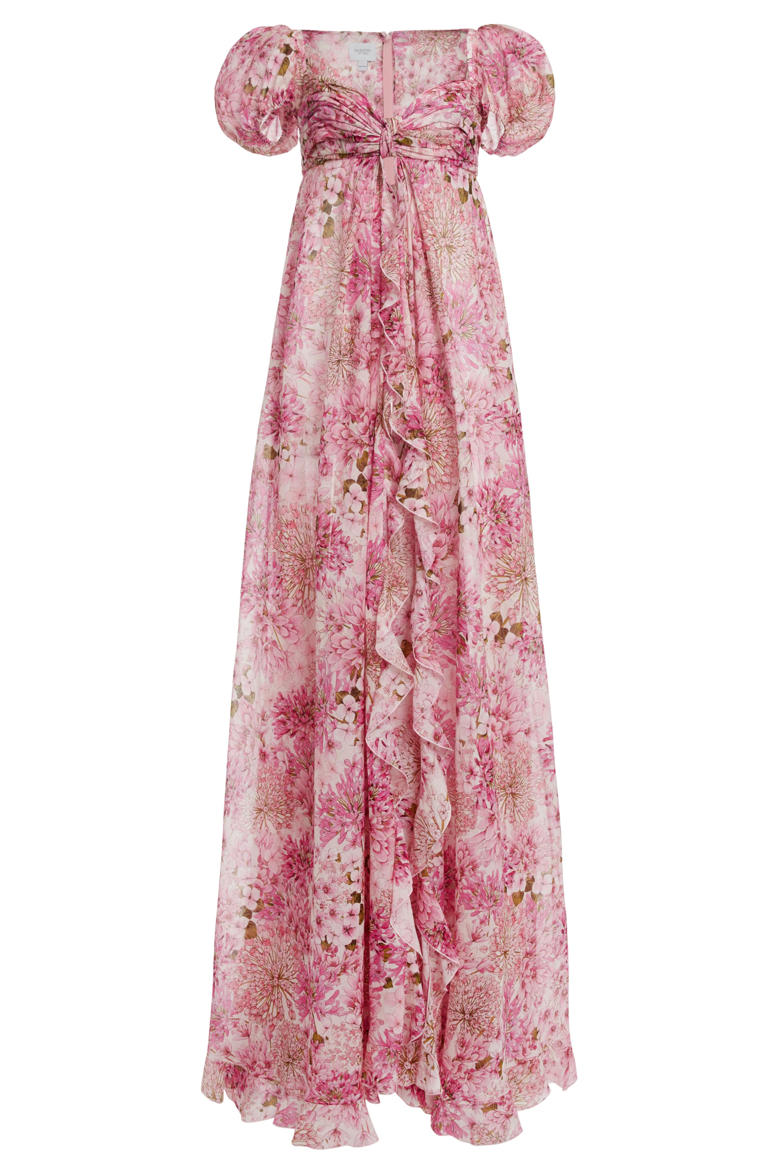 Floral Puff Sleeve Ruffle Maxi Dress
