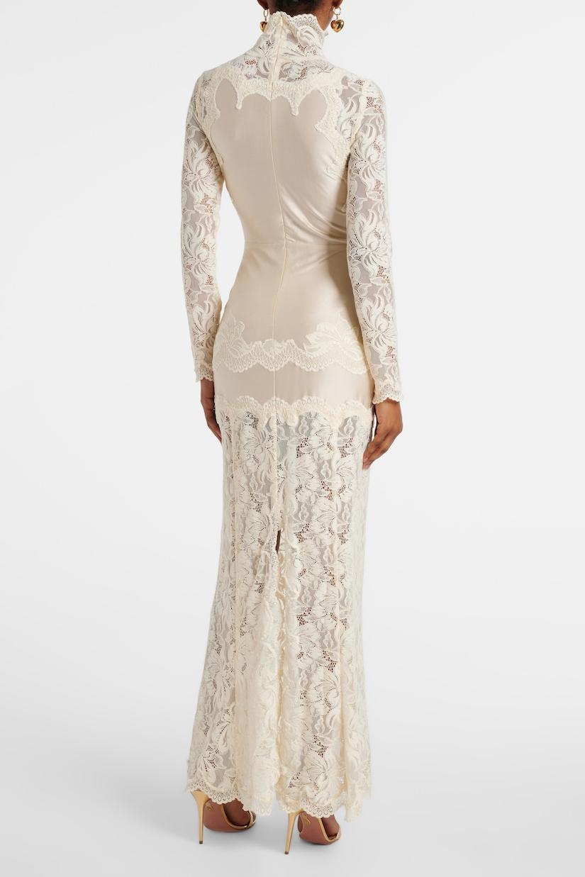 Lace Splicing Satin High Neck Maxi Dress