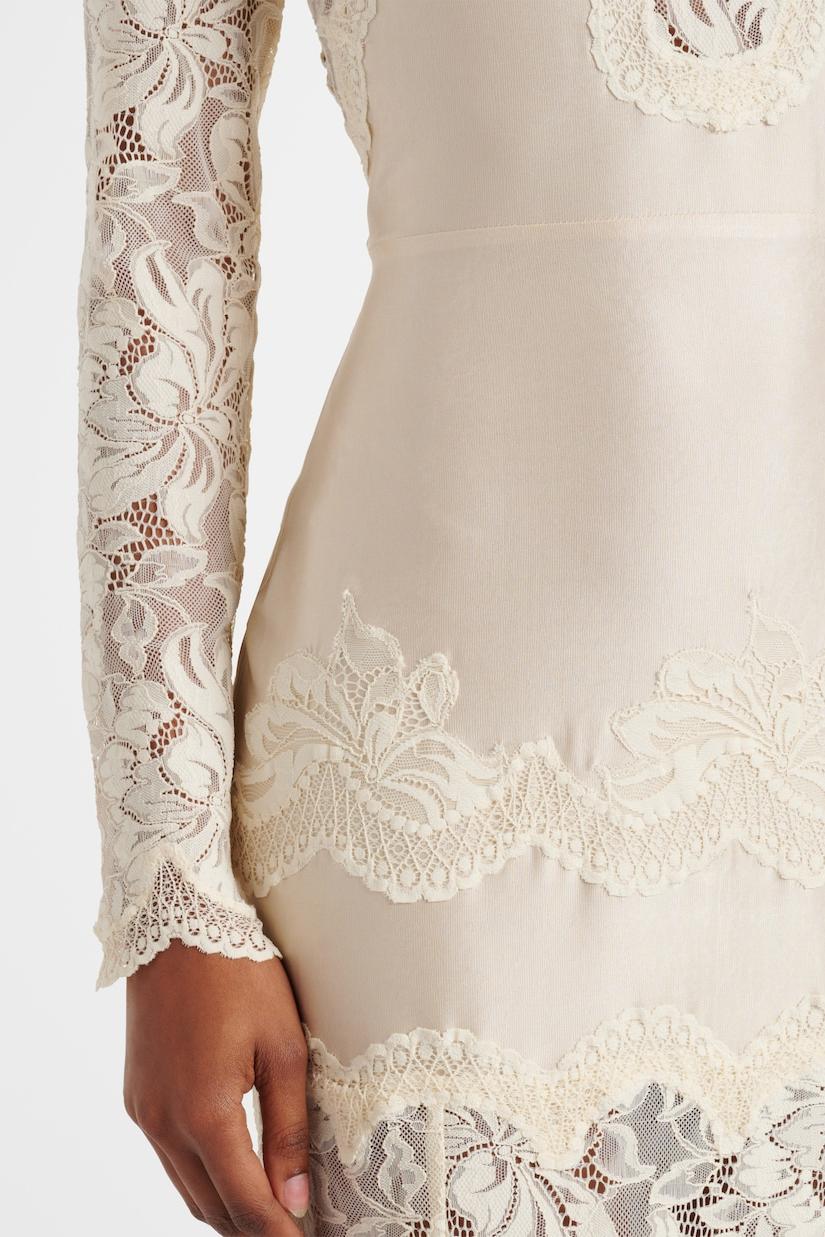 Lace Splicing Satin High Neck Maxi Dress