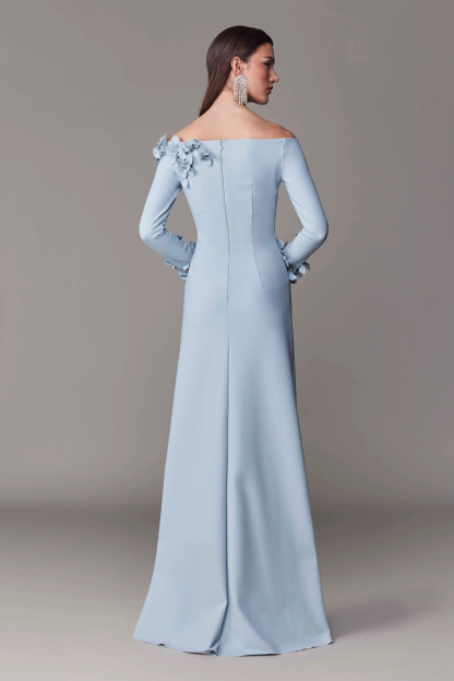 3D Flower Off-Shoulder Solid Maxi Dress