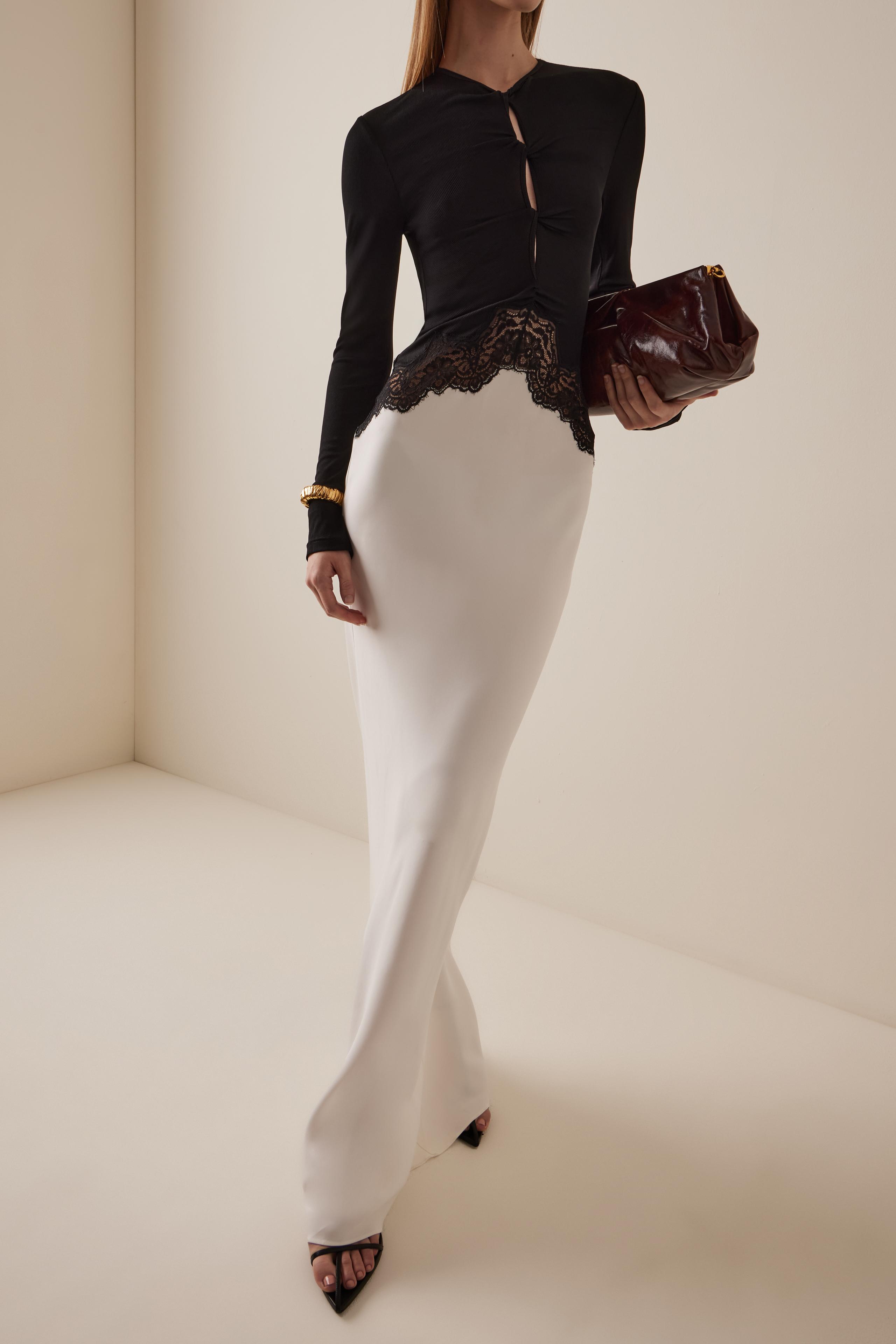 Jersey Splicing Lace Satin Maxi Dress