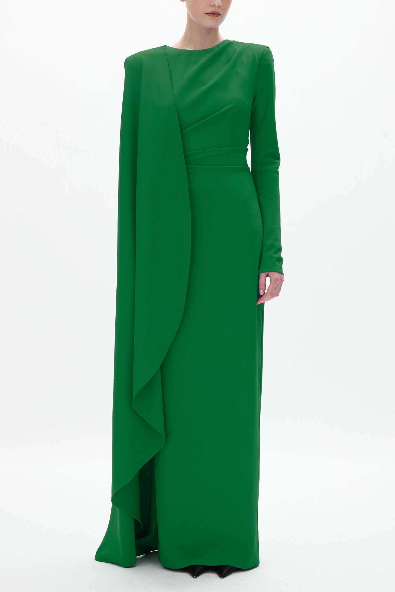 Pleated Round Neck Cape Maxi Dress