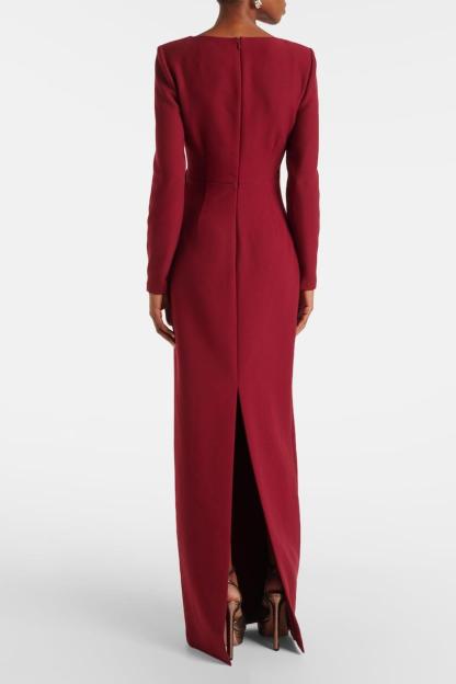 3D Flower Solid Long Sleeve Maxi Dress