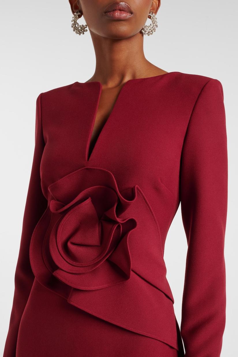 3D Flower Solid Long Sleeve Maxi Dress