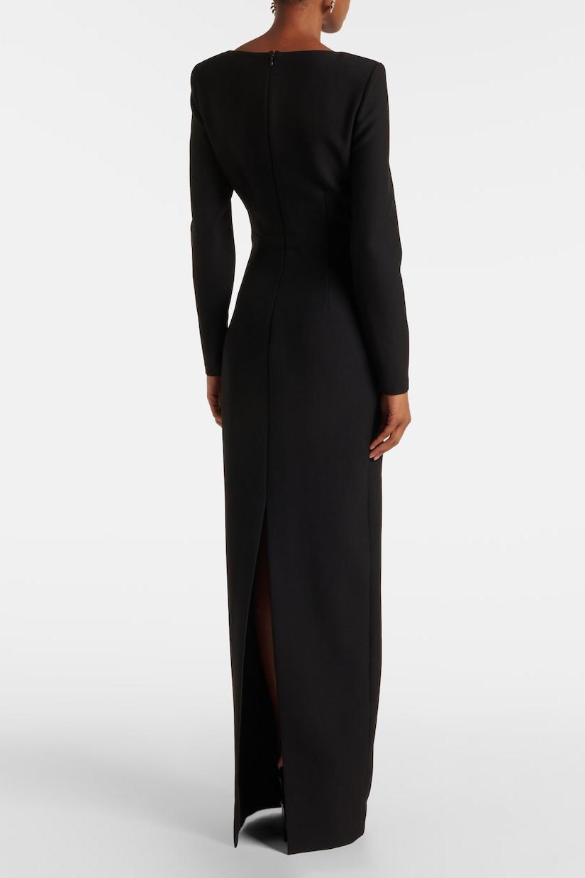 3D Flower Solid Long Sleeve Maxi Dress