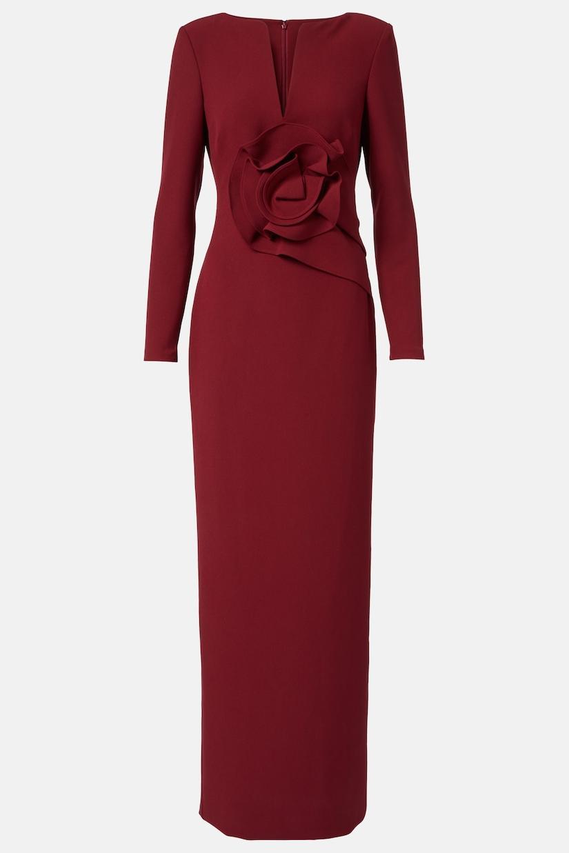 3D Flower Solid Long Sleeve Maxi Dress