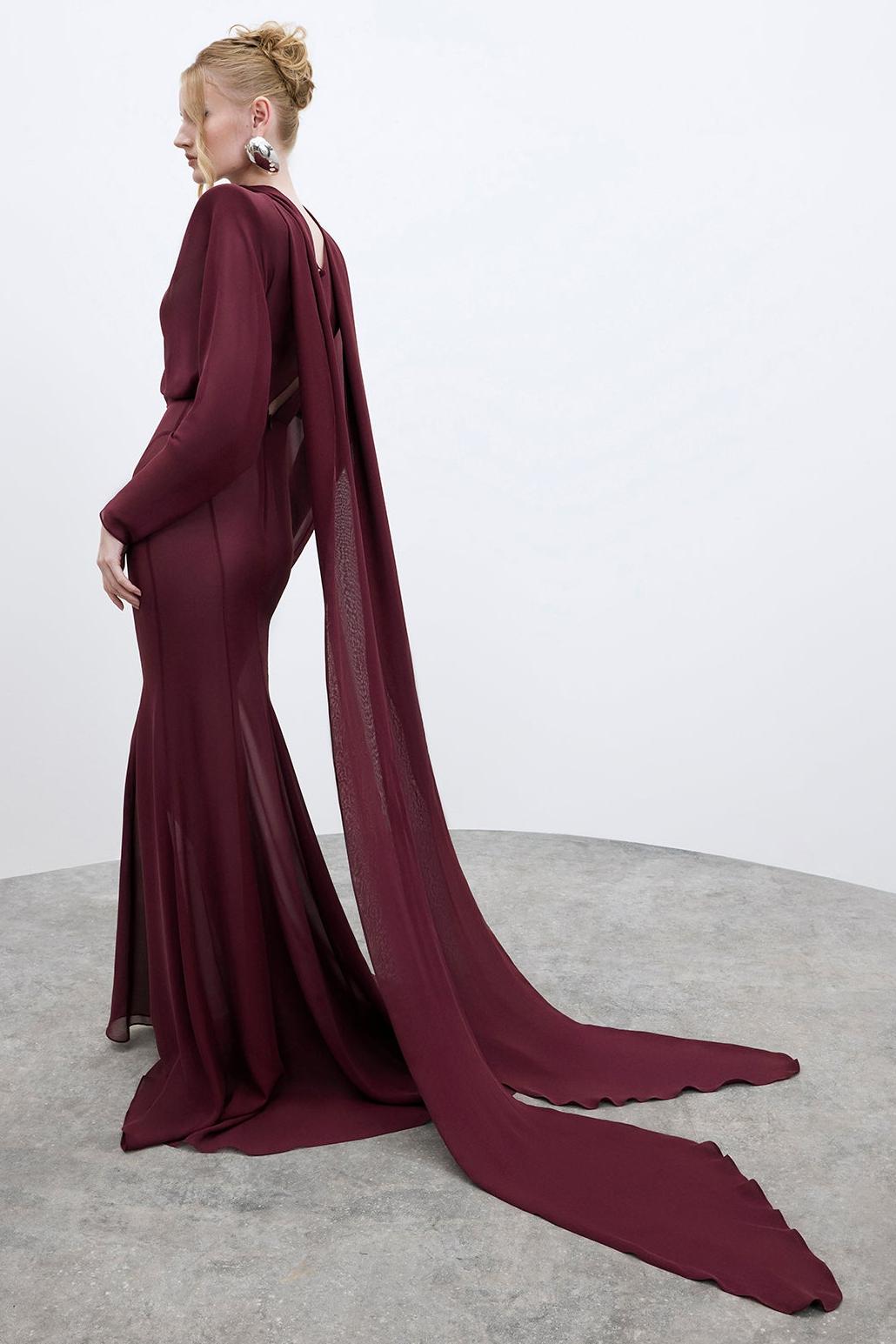 Chiffon Knotted Maxi Dress With Scarf