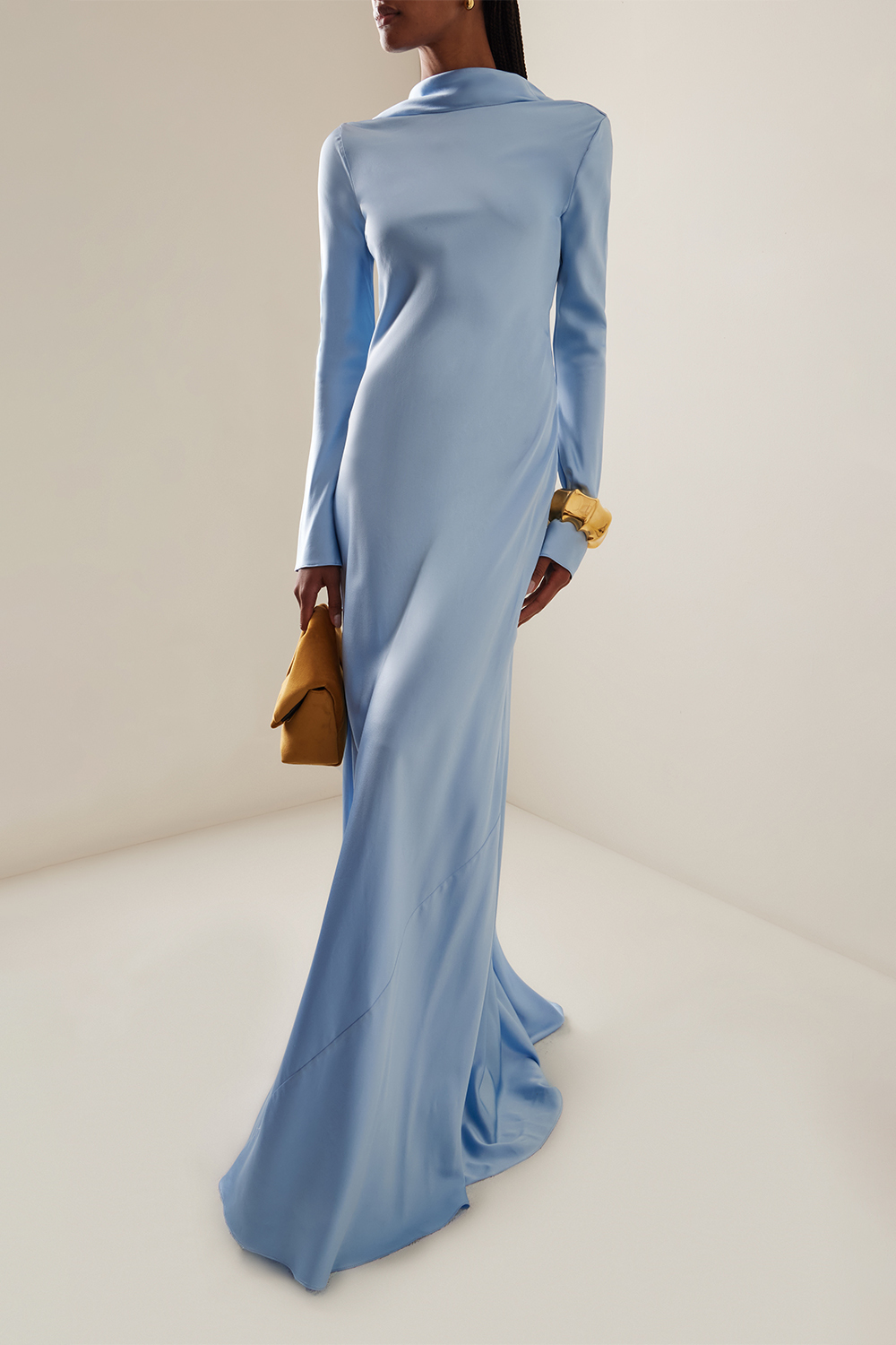 Satin Swing Collar Solid Maxi Dress