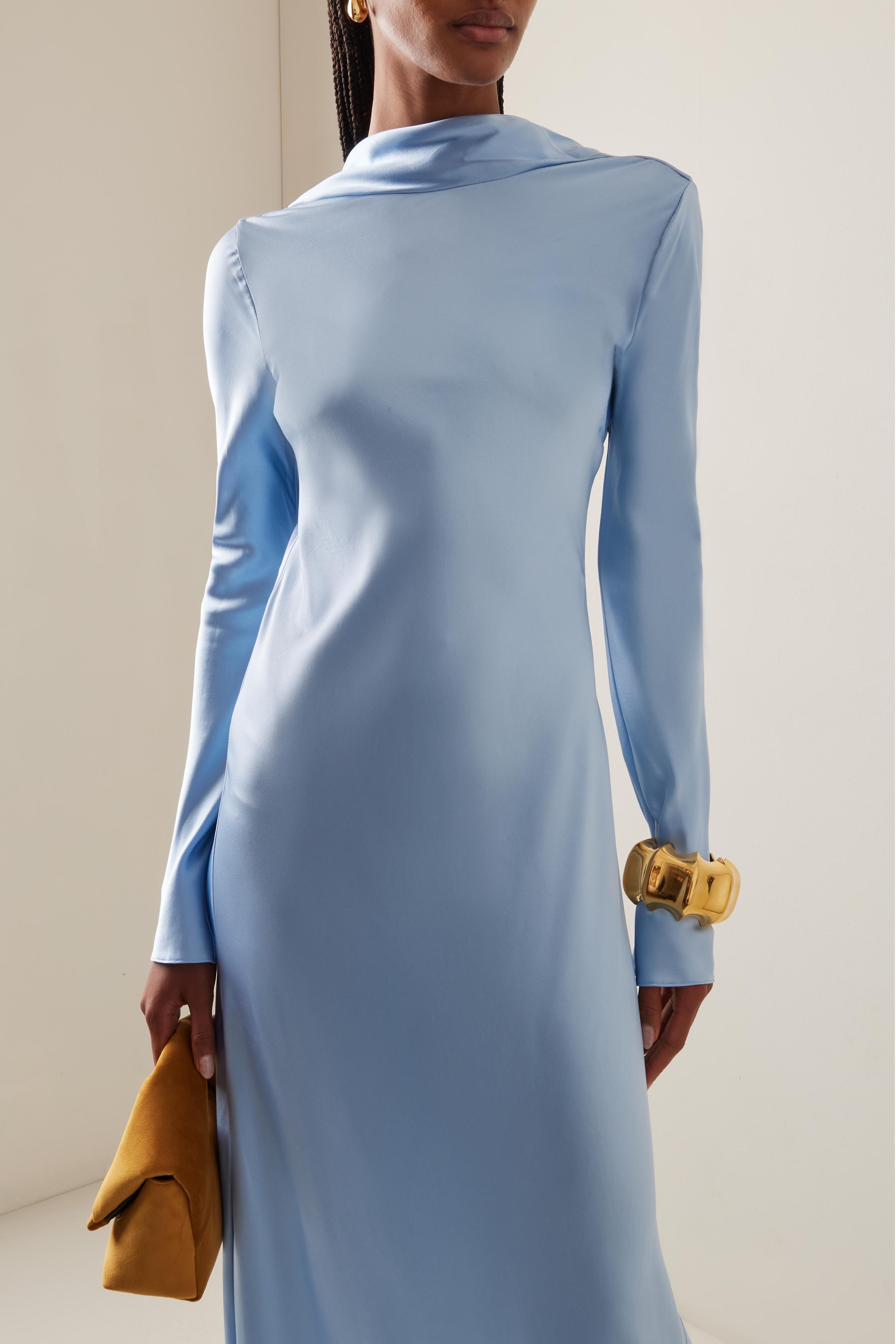 Satin Swing Collar Solid Maxi Dress