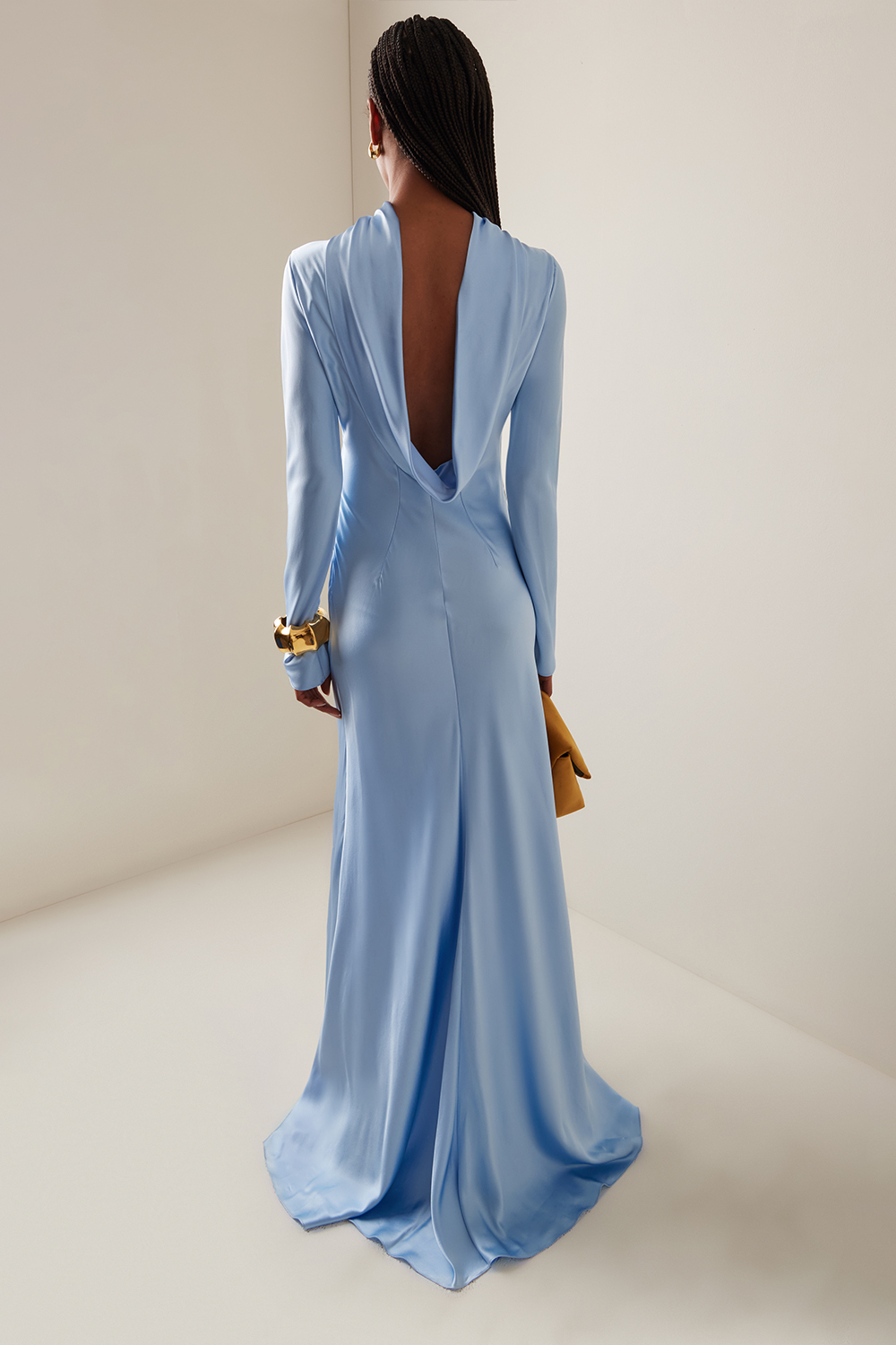 Satin Swing Collar Solid Maxi Dress