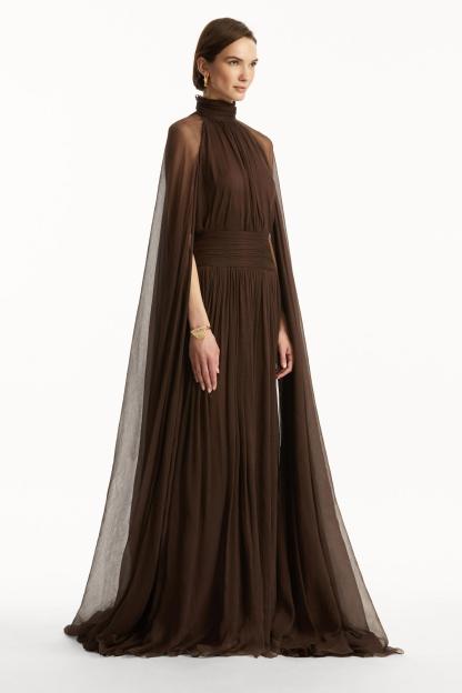 Chiffon High Neck Cape Sleeve Maxi Dress
