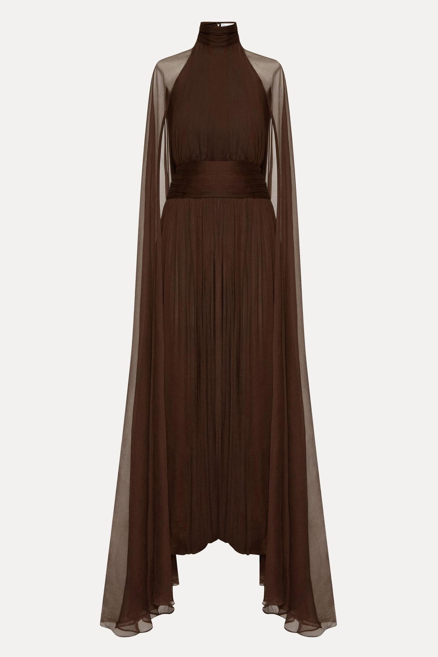 Chiffon High Neck Cape Sleeve Maxi Dress