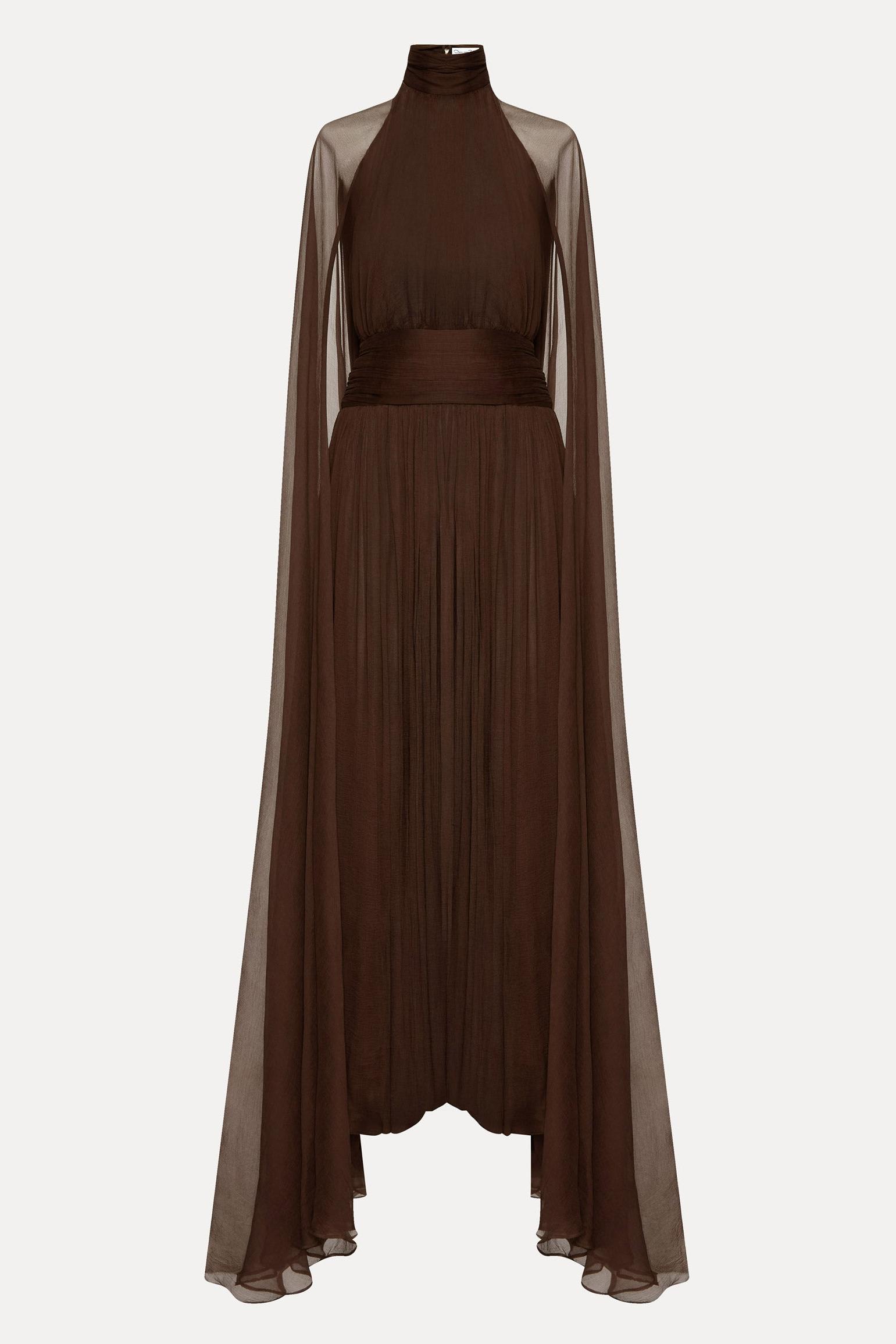 Chiffon High Neck Cape Sleeve Maxi Dress