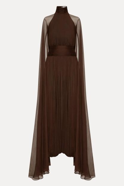 Chiffon High Neck Cape Sleeve Maxi Dress