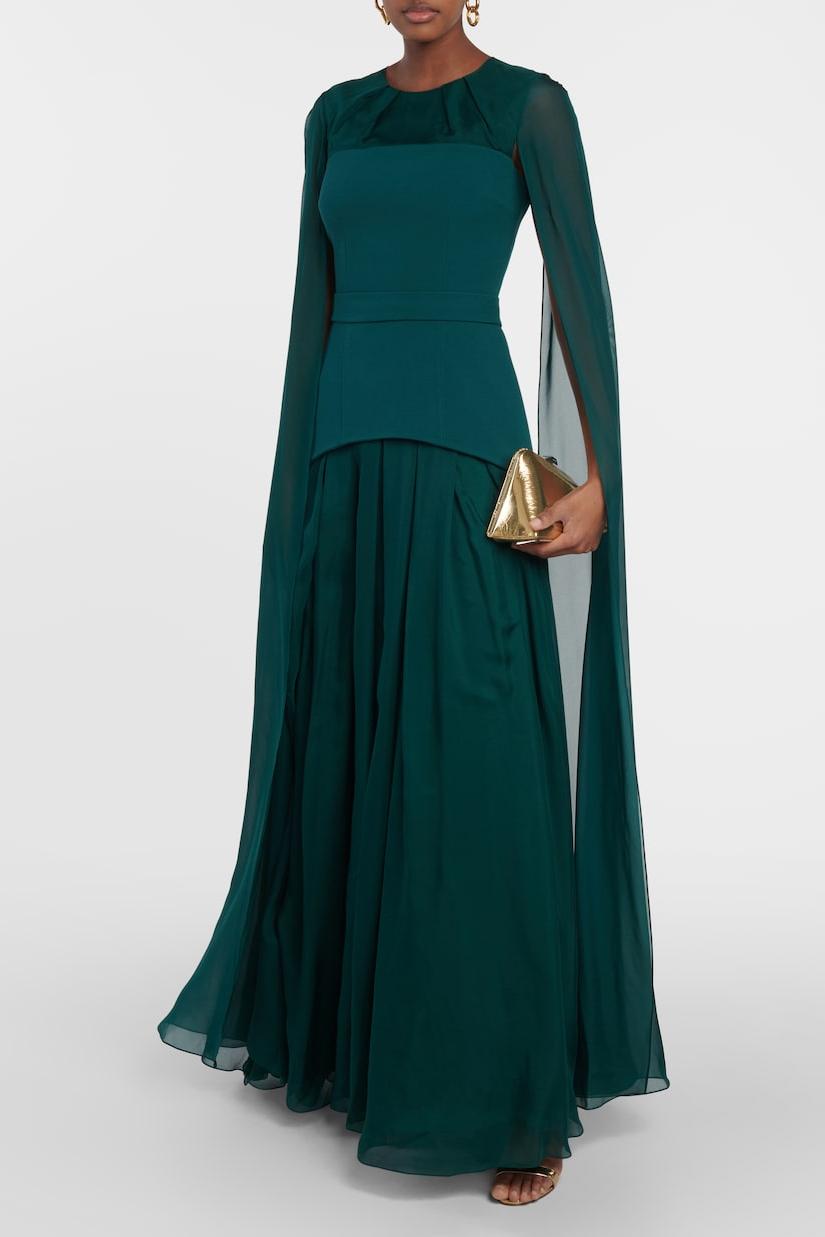 Chiffon Cape Sleeve Solid Maxi Dress
