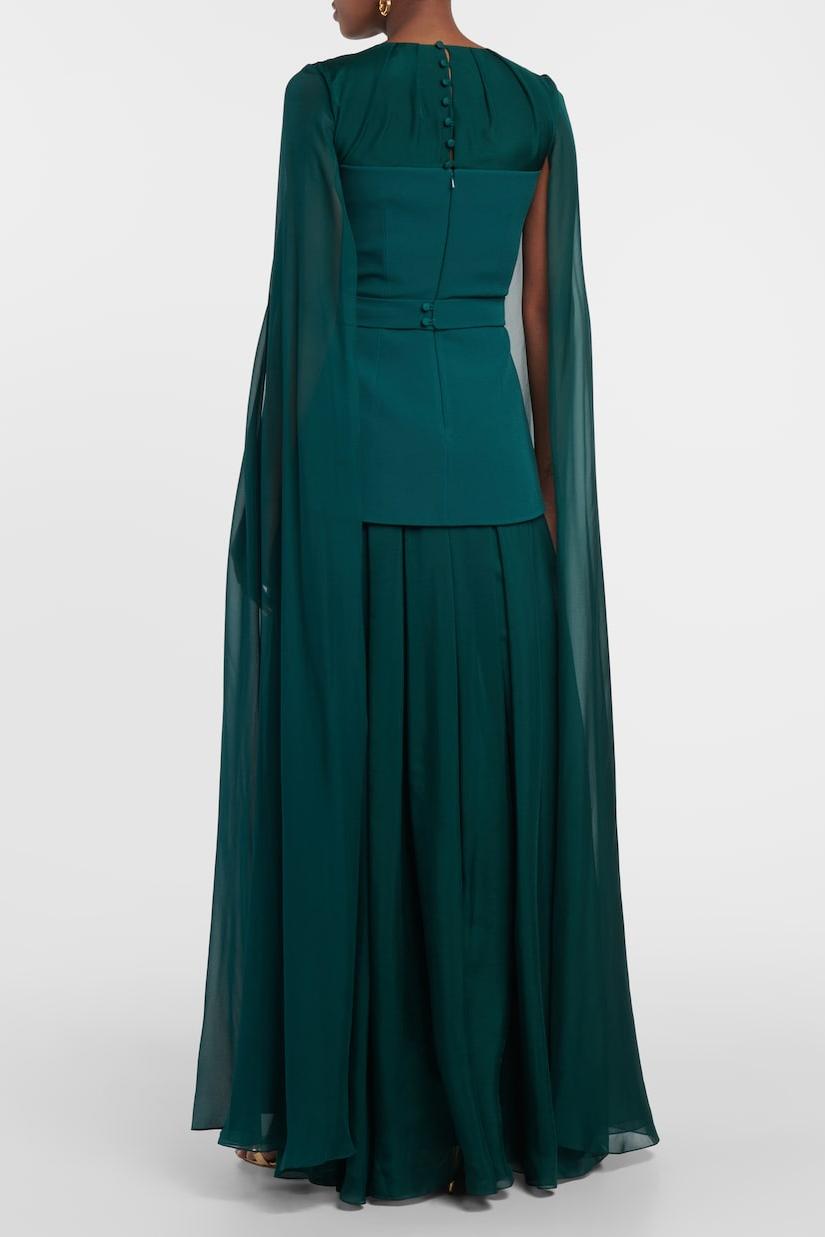Chiffon Cape Sleeve Solid Maxi Dress