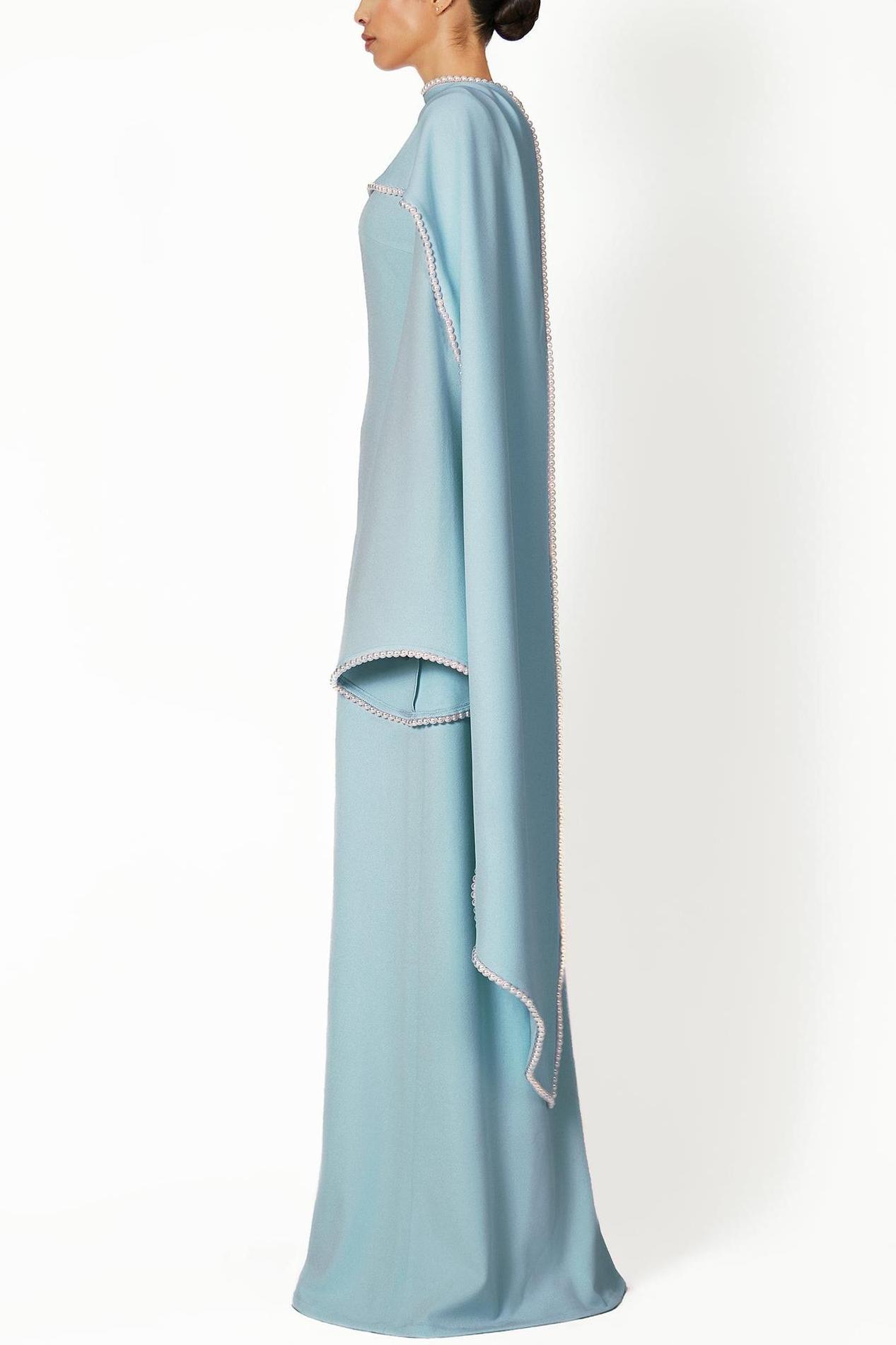 Pearl Bell Sleeve Maxi Dress With Cape