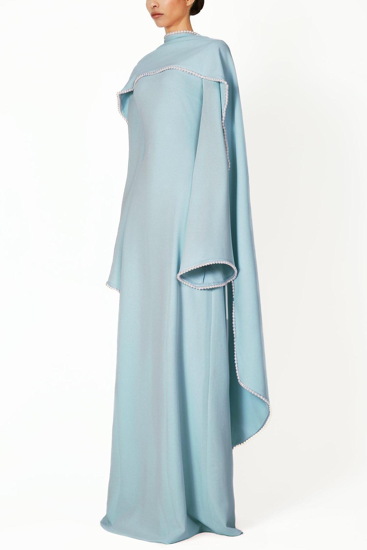 Pearl Bell Sleeve Maxi Dress With Cape