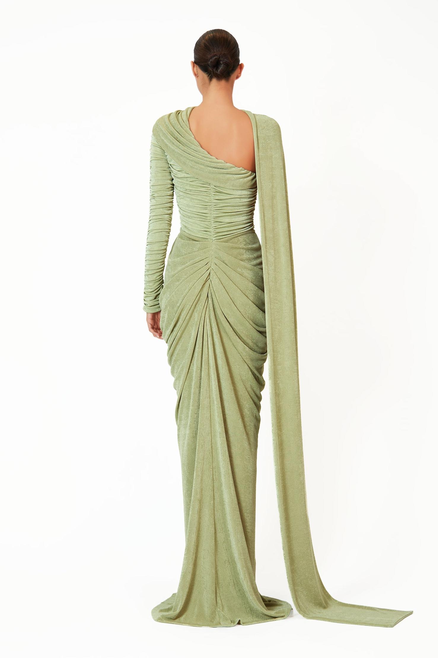 Asymmetrical Neck Gathering Solid Maxi Dress