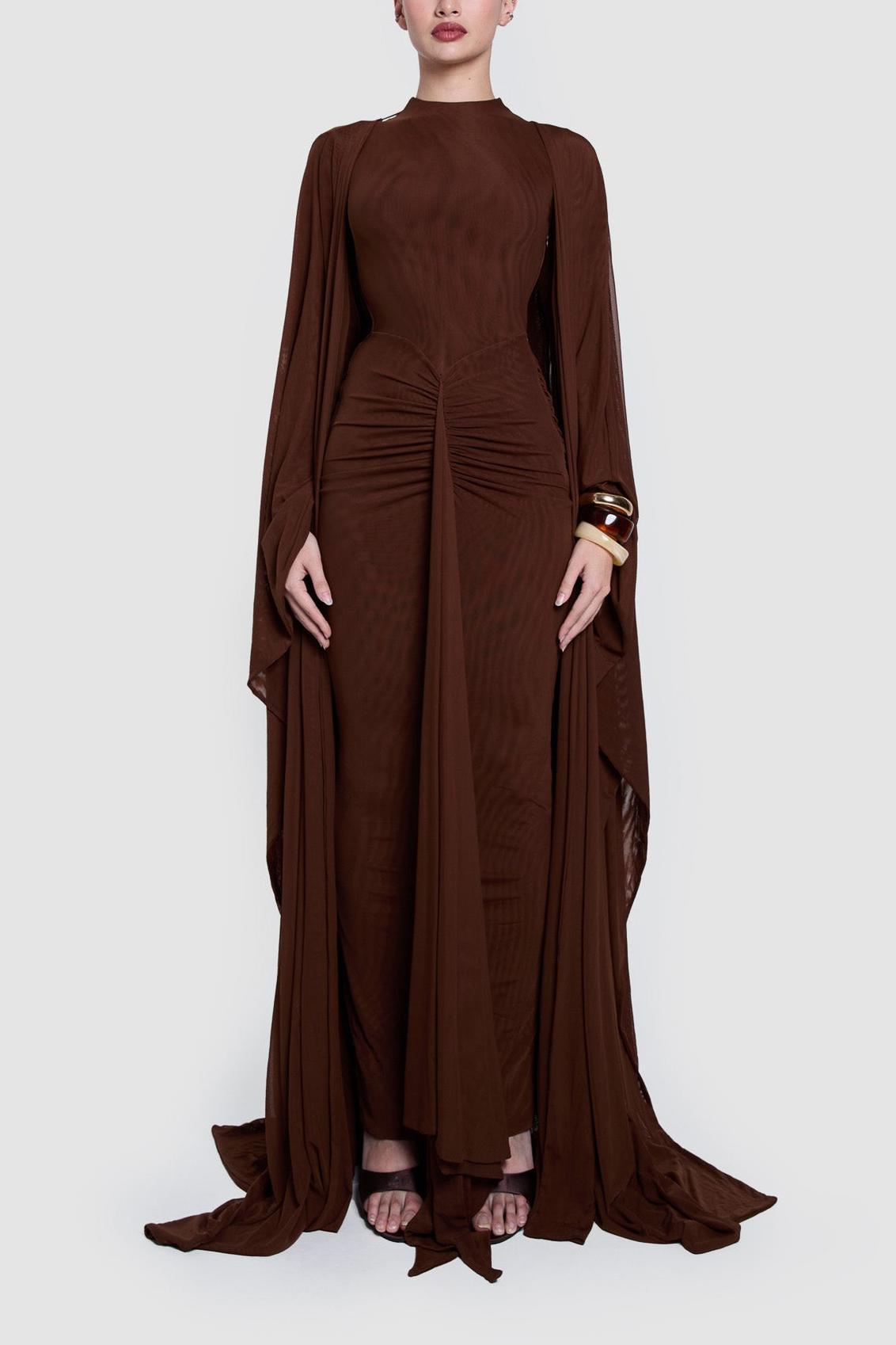 Jersey Cape Sleeve Solid Maxi Dress