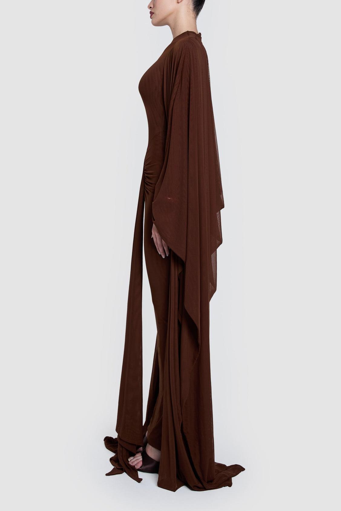 Jersey Cape Sleeve Solid Maxi Dress