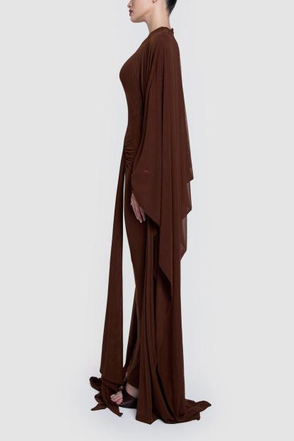 Jersey Cape Sleeve Solid Maxi Dress