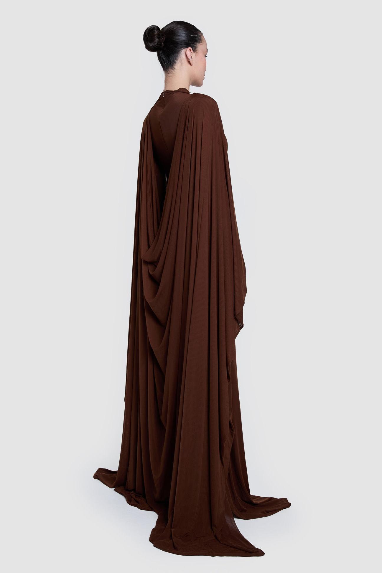 Jersey Cape Sleeve Solid Maxi Dress