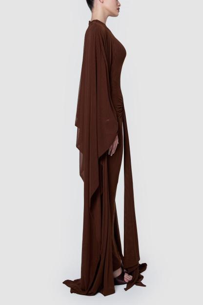 Jersey Cape Sleeve Solid Maxi Dress